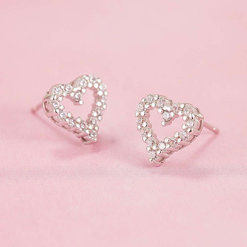 Simple Women's Diamond Heart-shaped Full-jeweled Stud Earrings-Jewearrings