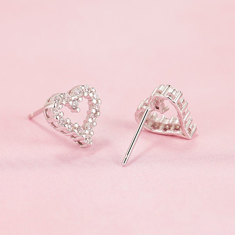 Simple Women's Diamond Heart-shaped Full-jeweled Stud Earrings-Jewearrings