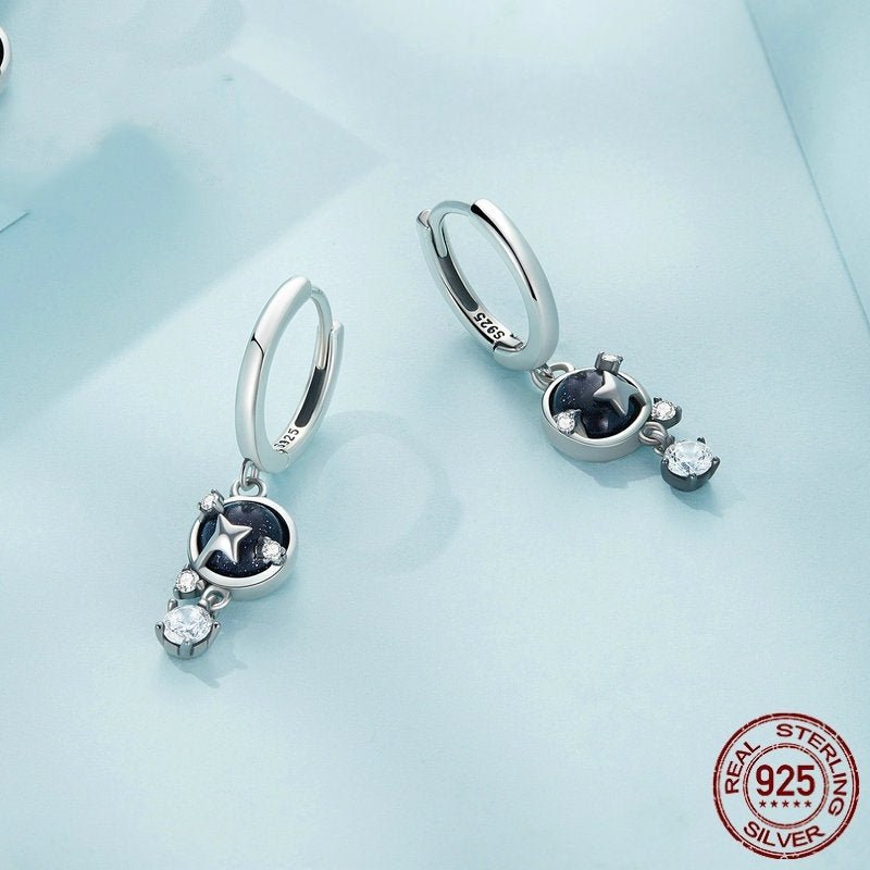 Simple Zircon Shining Blue San Eight-pointed Stars Stud Earrings SCE1534-Jewearrings