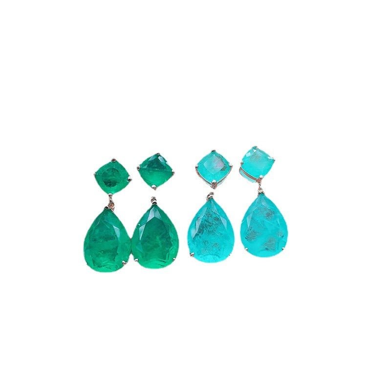 Simulation Emerald Earrings Female Net Red Simple Paraiba Blue Earrings-Jewearrings