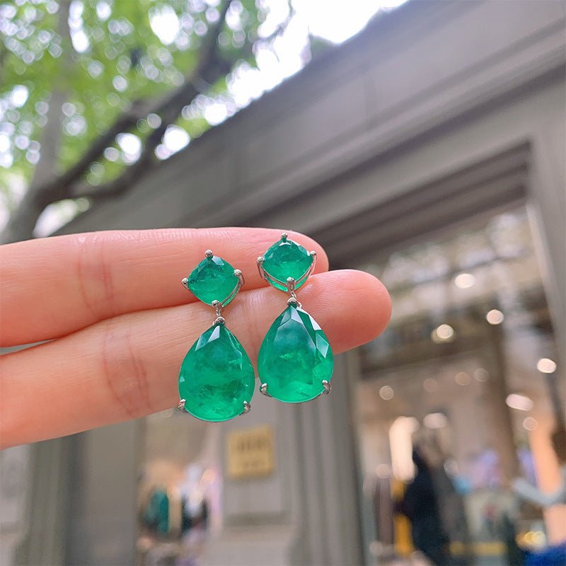 Simulation Emerald Earrings Female Net Red Simple Paraiba Blue Earrings-Jewearrings