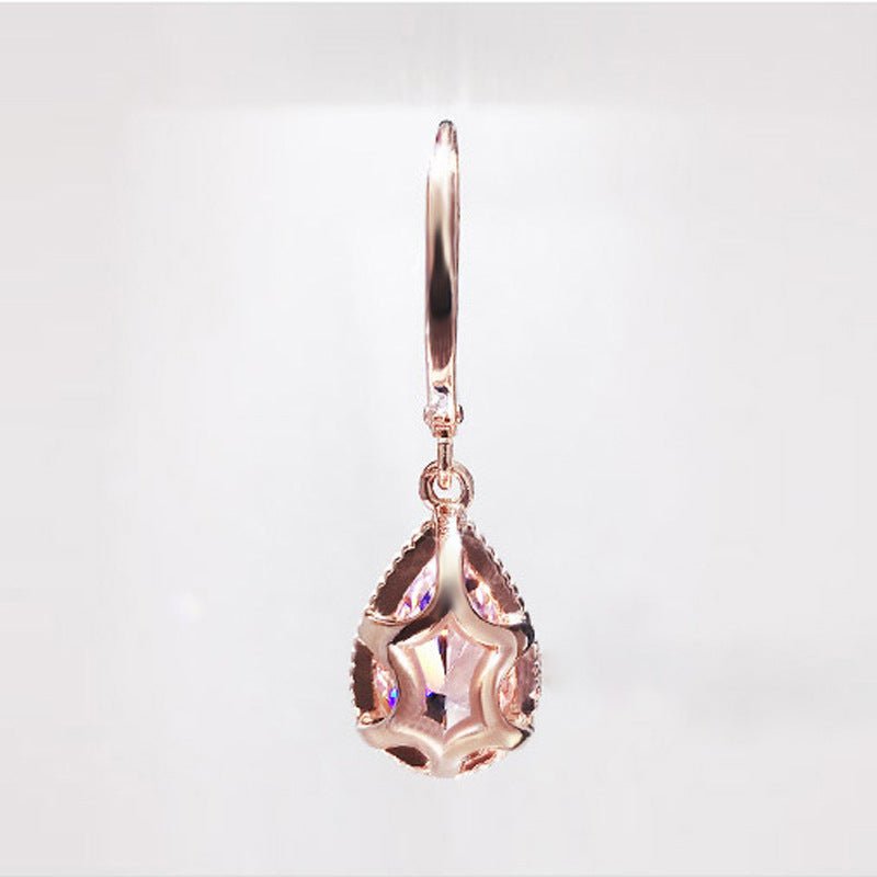 Simulation Water Drop Diamond FemaleStud Earrings Rose Gold Plated-Jewearrings