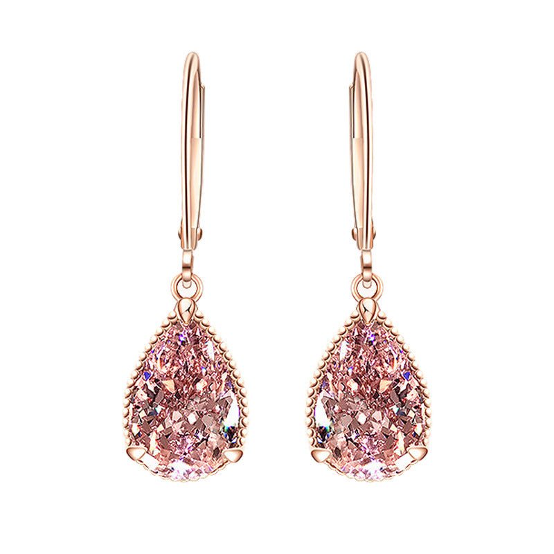 Simulation Water Drop Diamond FemaleStud Earrings Rose Gold Plated-Jewearrings