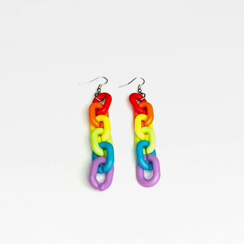 Six-color Rainbow Acrylic Chain Earrings Japanese Color Temperament-Jewearrings