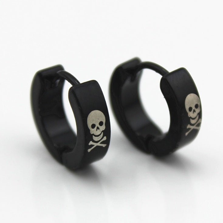 Skull Earrings Black Stainless Steel 4mm Studs-Jewearrings