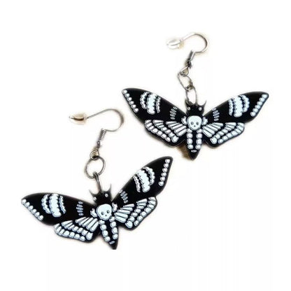 Skull Earrings Dark Moth Butterfly-Jewearrings