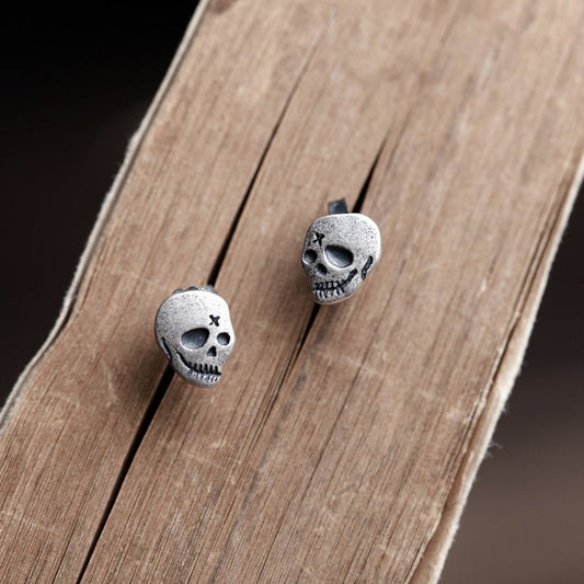 Skull Earrings Dark Night Silver 925 Earrings-Jewearrings