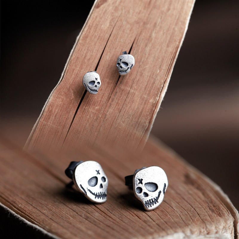 Skull Earrings Dark Night Silver 925 Earrings-Jewearrings