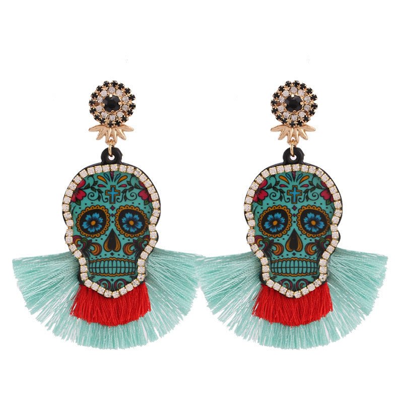 Skull Earrings Diamond Tassel Long-Jewearrings