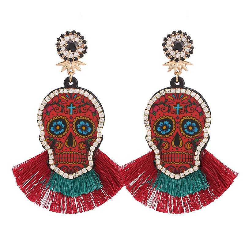 Skull Earrings Diamond Tassel Long-Jewearrings