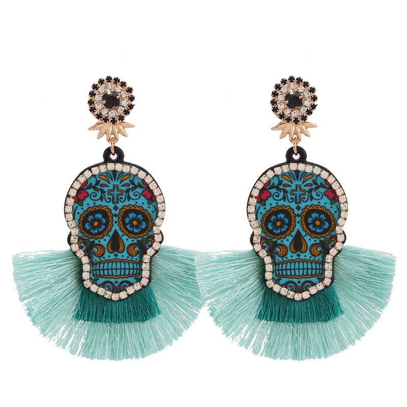 Skull Earrings Diamond Tassel Long-Jewearrings