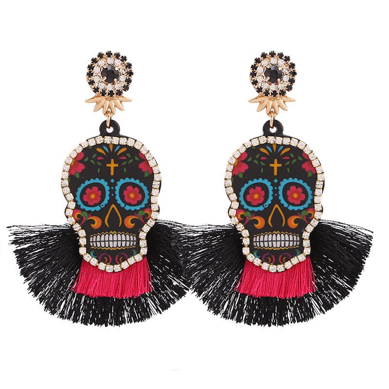 Skull Earrings Diamond Tassel Long-Jewearrings