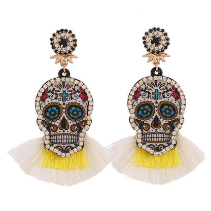 Skull Earrings Diamond Tassel Long-Jewearrings