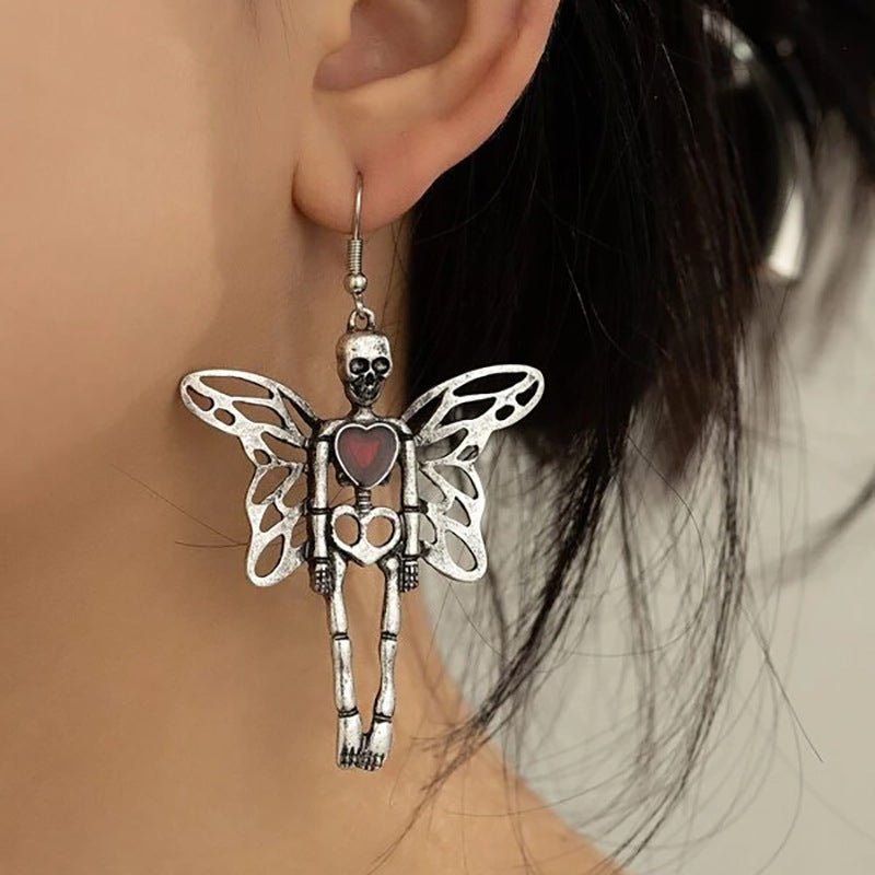 Skull Earrings Exaggerated Wings Retro Dark-Jewearrings