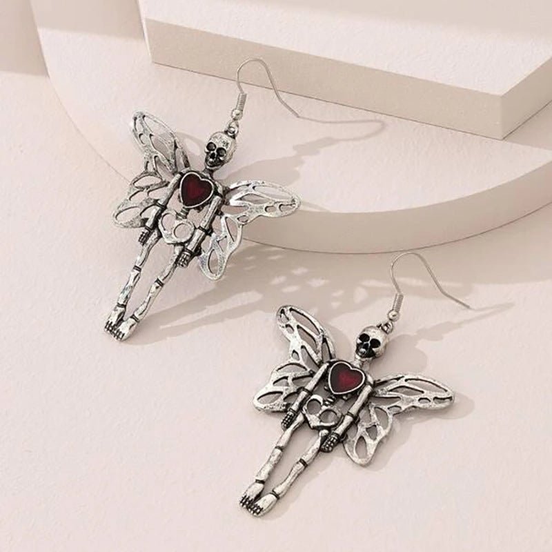 Skull Earrings Exaggerated Wings Retro Dark-Jewearrings