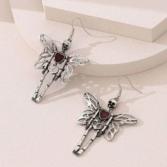 Skull Earrings Exaggerated Wings Retro Dark-Jewearrings