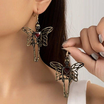 Skull Earrings Exaggerated Wings Retro Dark-Jewearrings