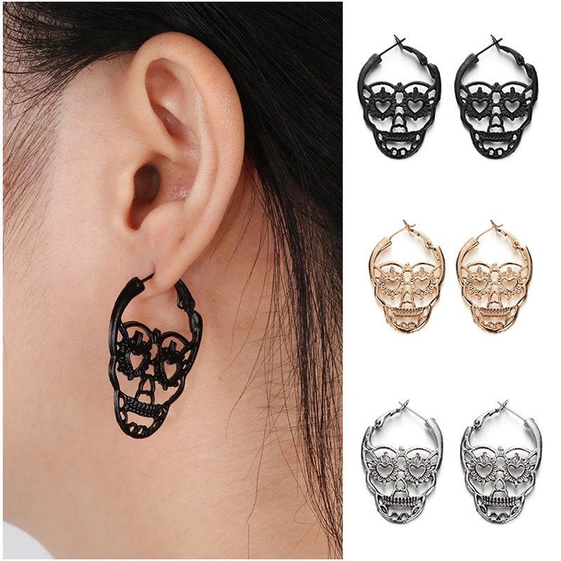 Skull Earrings Fashion Retro Hollow Earrings-Jewearrings