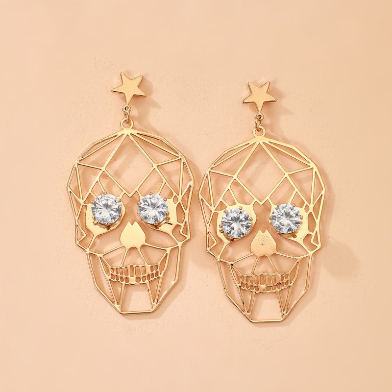 Skull Earrings Funny Golden Face-Jewearrings