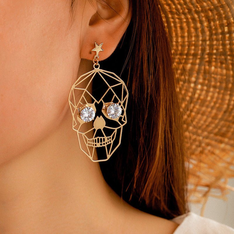 Skull Earrings Funny Golden Face-Jewearrings