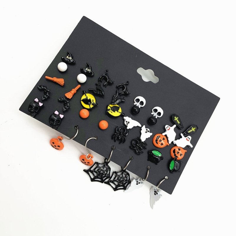 Skull Earrings Funny Witch Pumpkin-Jewearrings