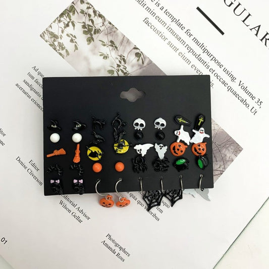 Skull Earrings Funny Witch Pumpkin-Jewearrings