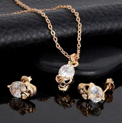 Skull Earrings Gold Crystal-Jewearrings