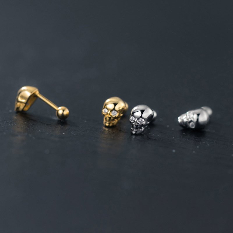 Skull Earrings Gold-plated Studs-Jewearrings