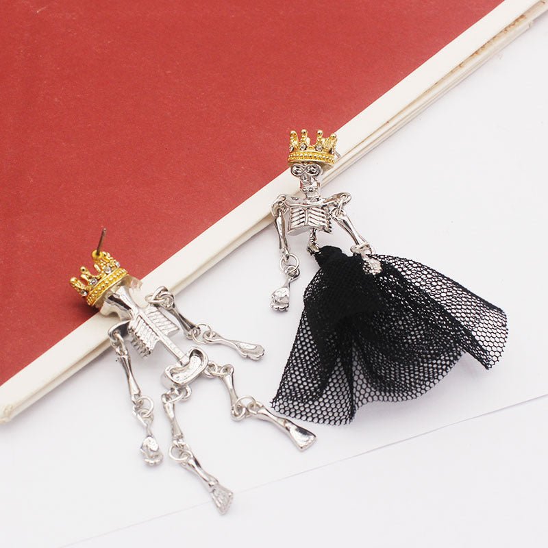 Skull Earrings Gothic Asymmetric Earrings-Jewearrings