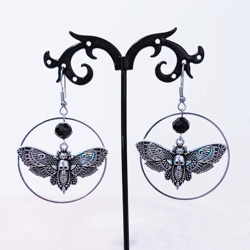 Skull Earrings Gothic Moth Turku Insect Earrings-Jewearrings