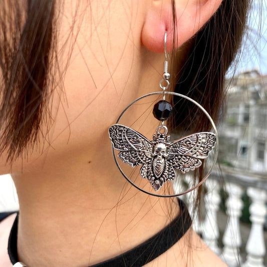 Skull Earrings Gothic Moth Turku Insect Earrings-Jewearrings