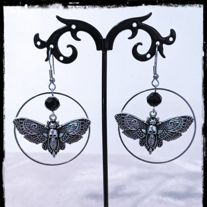 Skull Earrings Gothic Moth Turku Insect Earrings-Jewearrings