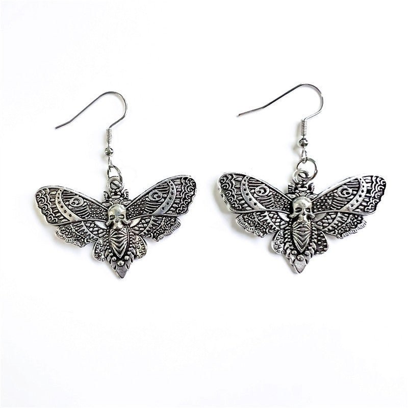 Skull Earrings Gothic Silver Butterfly-Jewearrings