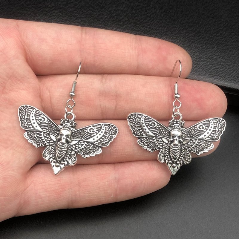 Skull Earrings Gothic Silver Butterfly-Jewearrings