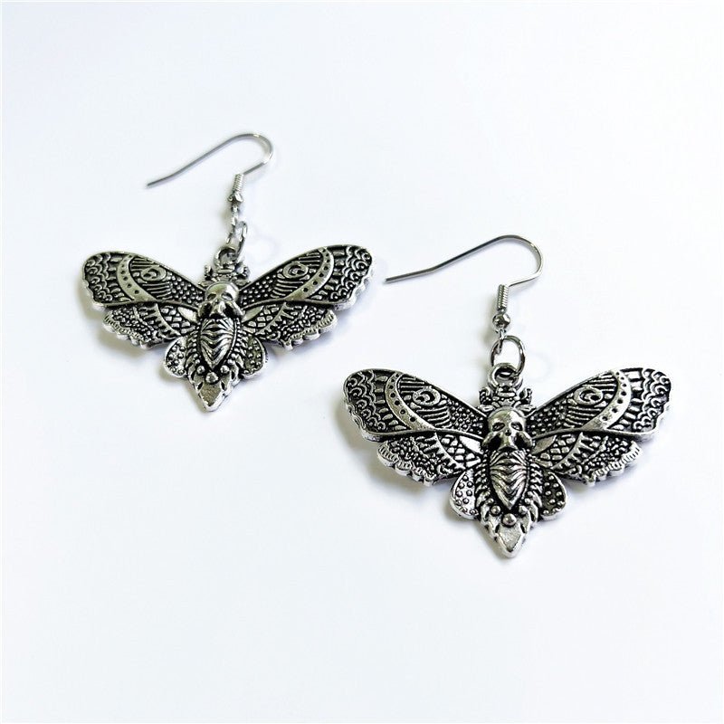 Skull Earrings Gothic Silver Butterfly-Jewearrings