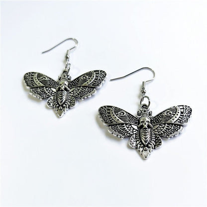 Skull Earrings Gothic Silver Butterfly-Jewearrings