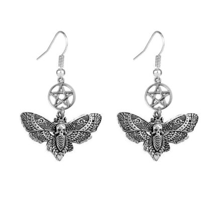 Skull Earrings Gothic Silver Butterfly-Jewearrings