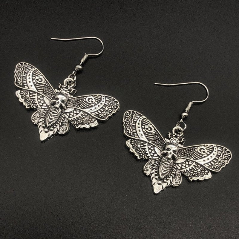 Skull Earrings Gothic Silver Butterfly-Jewearrings