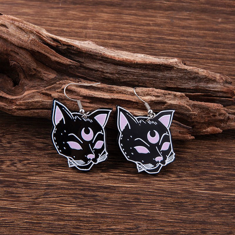 Skull Earrings Halloween Black Cat-Jewearrings