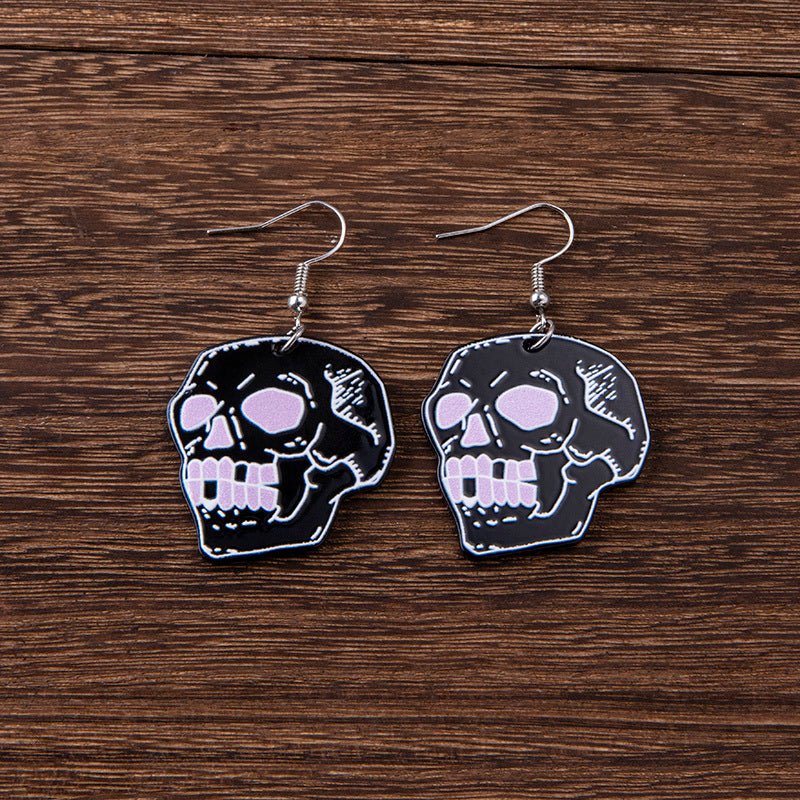 Skull Earrings Halloween Black Cat-Jewearrings