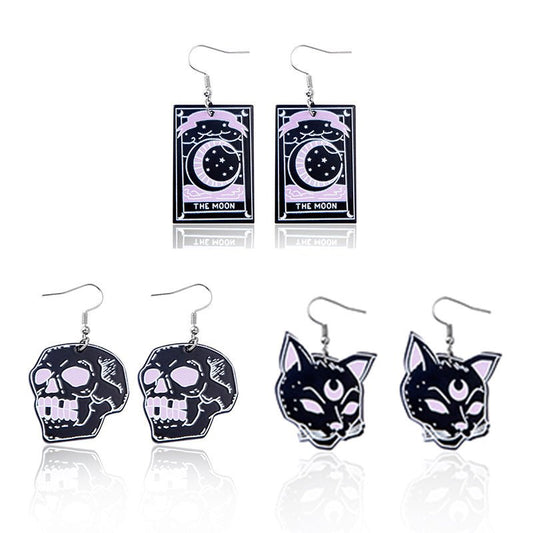 Skull Earrings Halloween Black Cat-Jewearrings