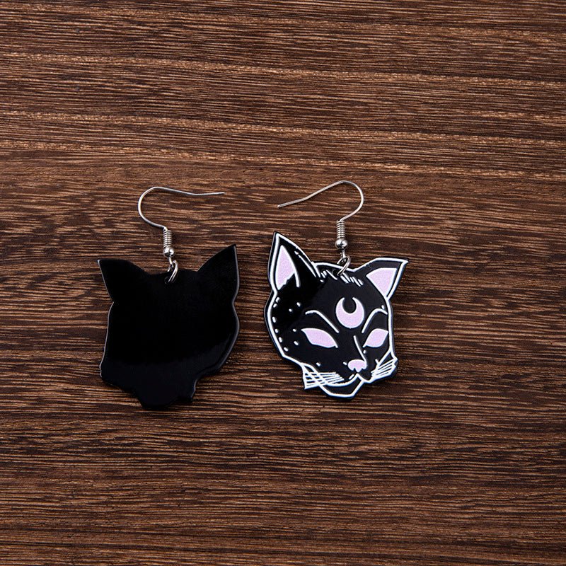 Skull Earrings Halloween Black Cat-Jewearrings