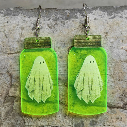 Skull Earrings Halloween Ghost Fluorescent Acrylic-Jewearrings