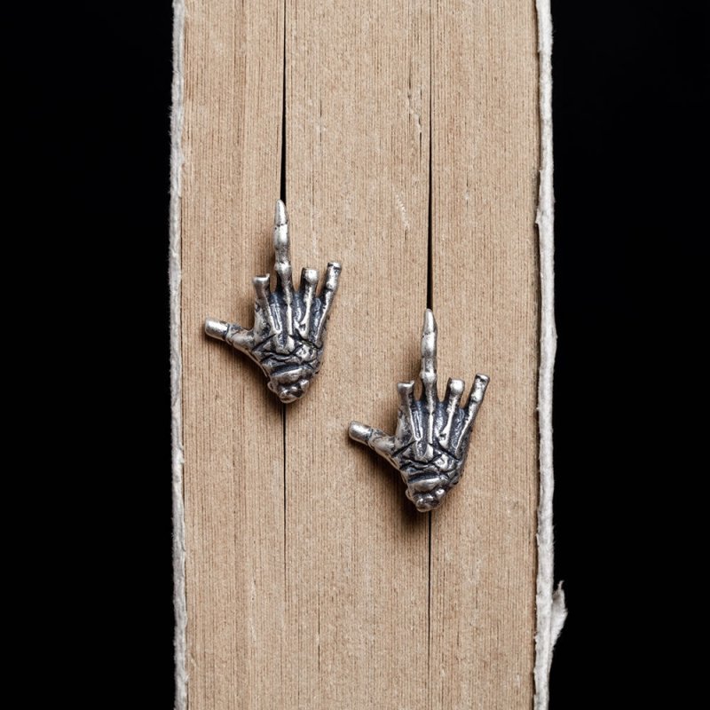 Skull Earrings Hand Bone Distressed-Jewearrings