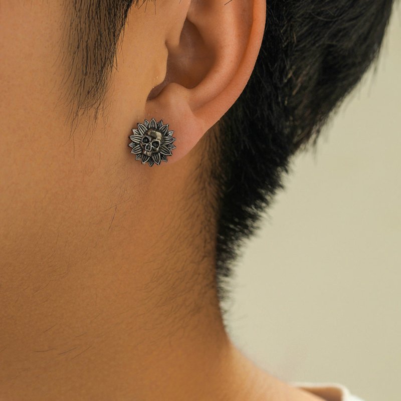 Skull Earrings Hip Hop Flower Studs-Jewearrings