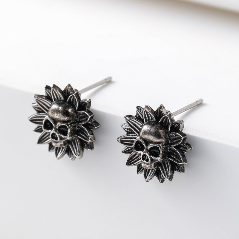 Skull Earrings Hip Hop Flower Studs-Jewearrings