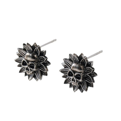 Skull Earrings Hip Hop Flower Studs-Jewearrings