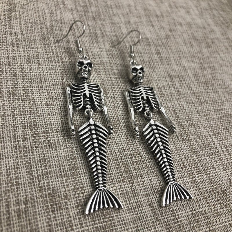 Skull Earrings Mermaid Skeleton-Jewearrings