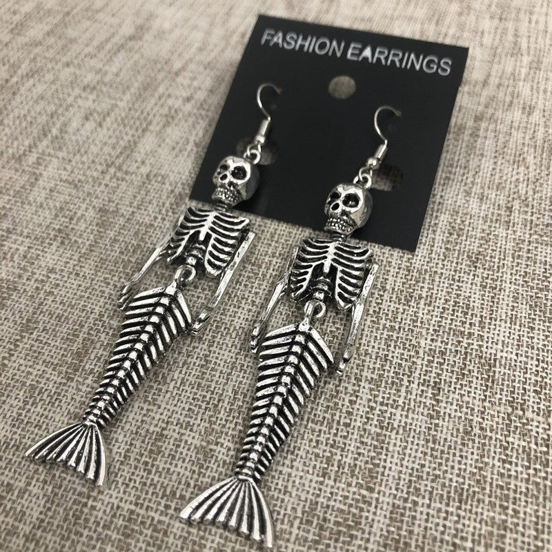 Skull Earrings Mermaid Skeleton-Jewearrings