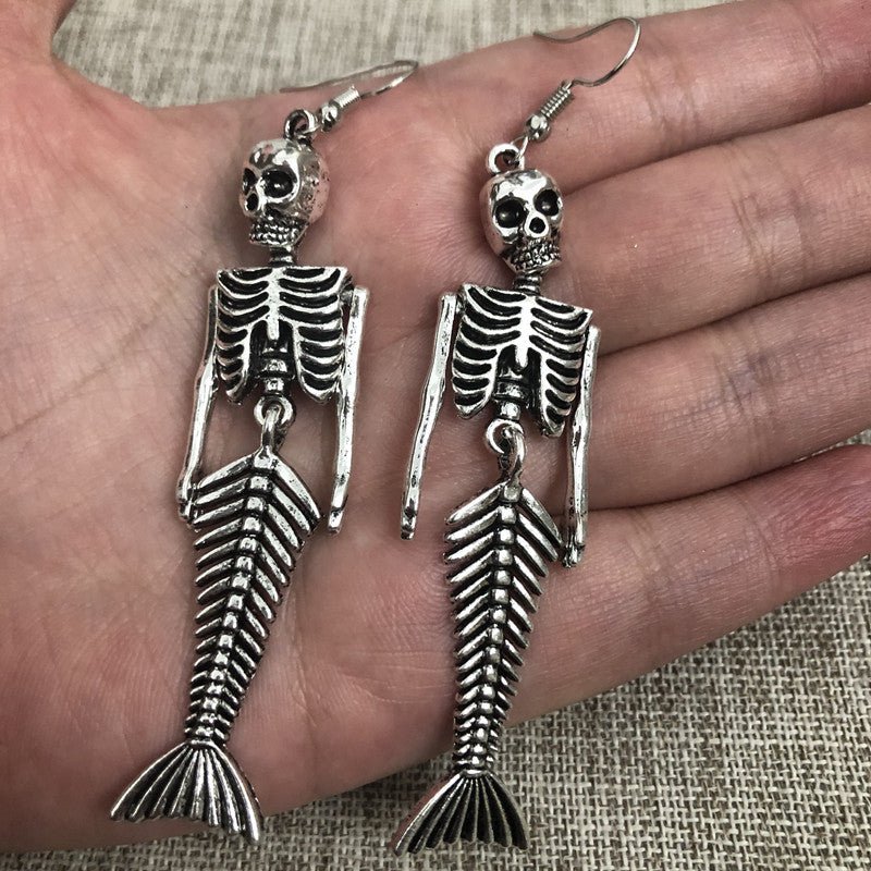 Skull Earrings Mermaid Skeleton-Jewearrings